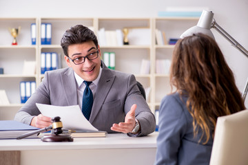 Lawyer discussing legal case with client