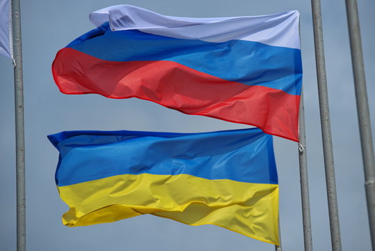 ukrainian and russian flag