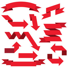 Red paper scrolls and arrows. Set