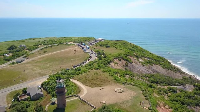 Flying Over the Lighthouse on a Beautiful Day at Martha's Vineyard in Massachusetts