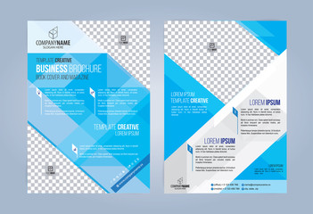 Blue and White Business Brochure. Leaflets Template. Cover Book, Magazine. Vector illustration
