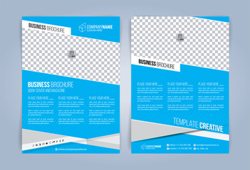Blue and White Business Brochure. Leaflets Template. Cover Book, Magazine. Vector illustration