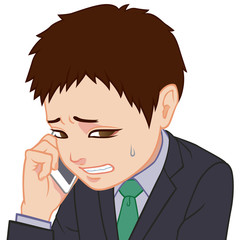 気まずい通話中のちびキャラ　男性　タイプC