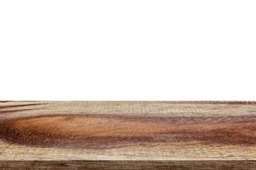 Empty wooden table on isolated white and background.