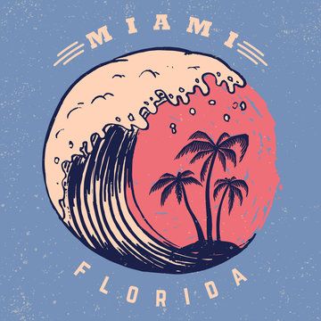 Miami. Poster template with lettering and palms.