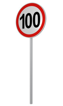Deutsches Verkehrszeichen: Geschwindigkeitsbegrenzung 100 km/h, auf weiß isoliert, 3d render