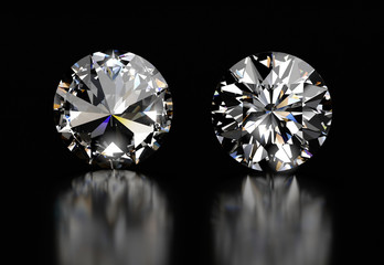 Realistic round diamond in top view and bottom side 3d illustration - obrazy, fototapety, plakaty