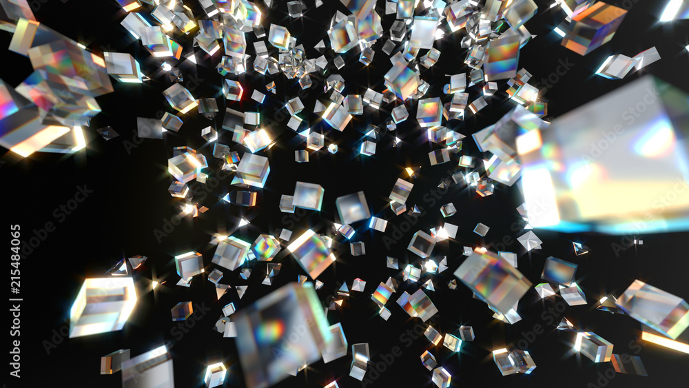 Poster abstract prism gem square shape falling background, 3d rendering