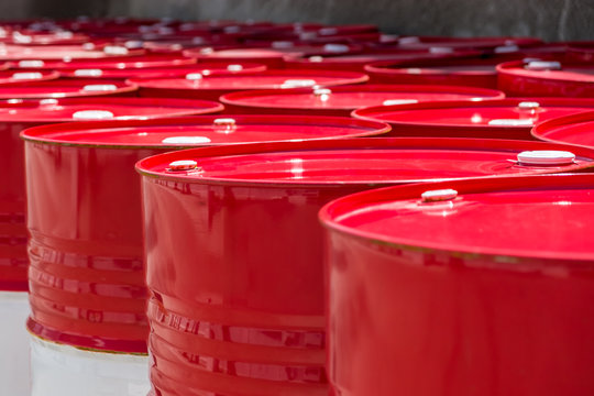 Red barrels with oil.