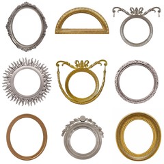 Set of golden and silver frames for paintings, mirrors or photos