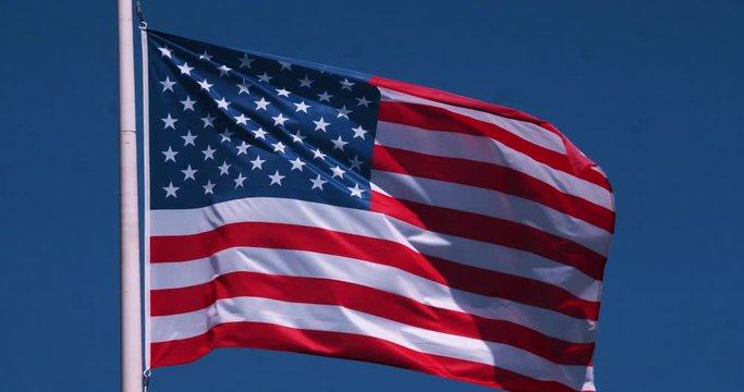 American Flag Waving in the Wind, Slow Motion 4K