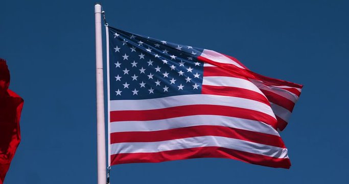 American Flag Waving in the Wind, Slow Motion 4K