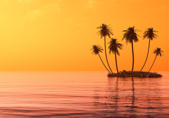 Fototapeta na wymiar palms on the island against the sunset
