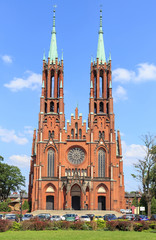 Catholic Church in Zyrardow, Mazowieckie voivodship, Poland. It was built between 1900-1903 in neo-Gothic style designed by Joseph Pius Dziekoński on the main square of Zyrardow