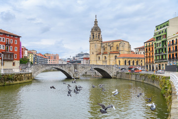 panoramic view of bilbao old town with san Anton church at background, Spain