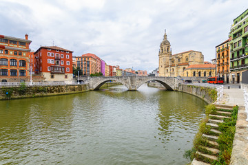 panoramic view of bilbao old town with san Anton church at background, Spain