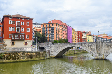 colorful houses of bilbao old town, Spain