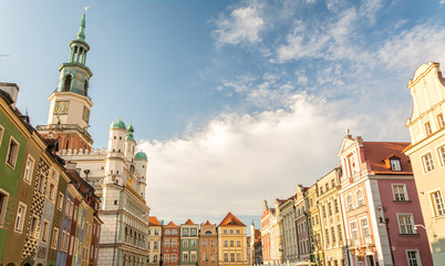 magnificent ancient architecture in the style of the Renaissance. Colorful and so different buildings of the ancient city of Poznan.