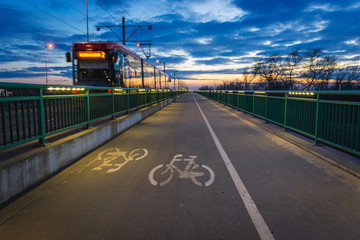 Bicycle path on the Maria Sklodowska-Curie Bridge in Warsaw, Poland