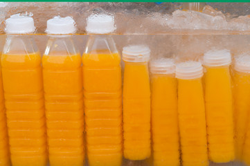 orange juice in transparent plastic bottle on sale