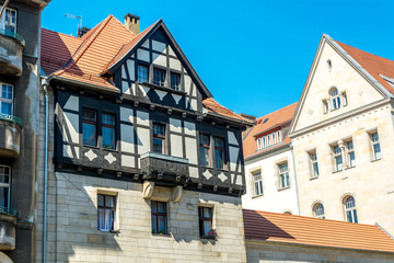 magnificent ancient architecture in the style of the Renaissance. Colorful and so different buildings of the ancient city of Poznan.