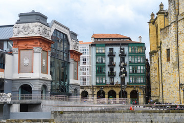 colorful houses of bilbao old town, Spain