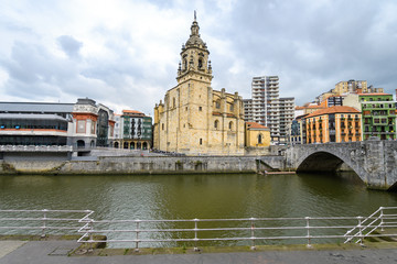 colorful houses of bilbao old town, Spain