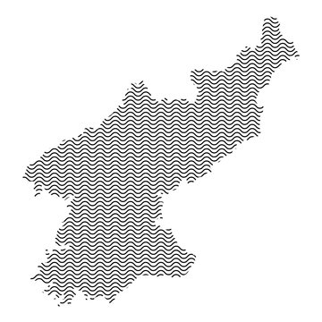 North Korea map country abstract silhouette of wavy black repeating lines. Contour of sinusoid curve. Vector illustration.