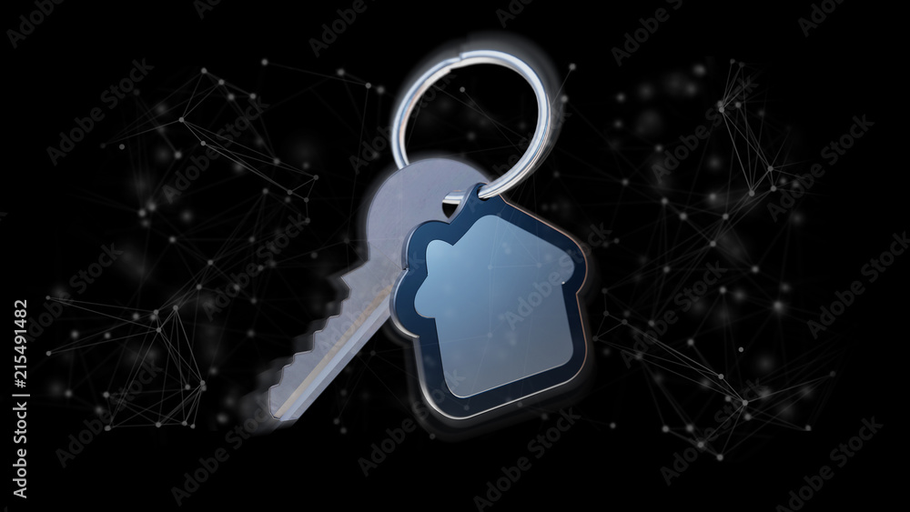 Poster key and house on a background 3d rendering