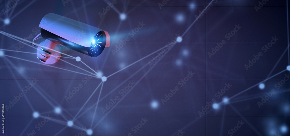 Aufkleber conncetion over a security cctv camera system - 3d rendering