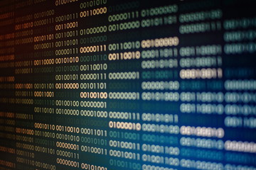 blue binary code. blocks of binary data. Blockchain concept. blue background with computer digital...