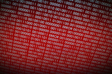 Fototapeta premium red binary code. computer technology background. red binary code computer language data transfers. unsecured and dangerous big data and ai artificial intelligence cyber network.