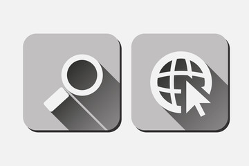 Icono gris de lupa e internet.