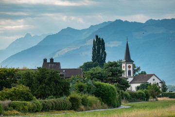 Fototapeta premium The historical St. Martin Busskirch church, Rapperswil-Jona, The early medieval Parish church rests on the remains of a Roman building (1st to 4th century A.D.). Sankt Gallen, Switzerland