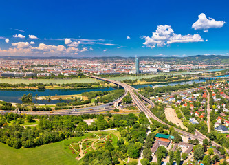Vienna skyline and cityscape aerial panoramic view
