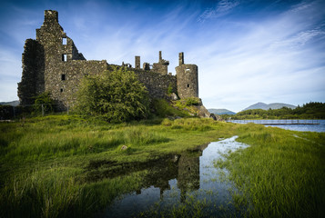 Fototapeta na wymiar Reflection of Kilchurn Castle in Loch Awe, Highlands, Scotland, United Kingdom.