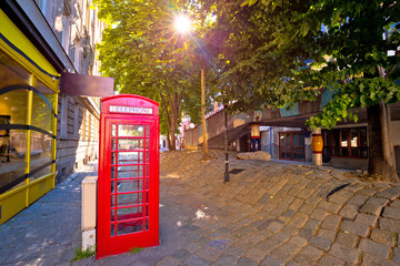 Red phone booth in Vienna street view