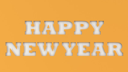White Happy New Year words cut in orange paper