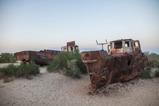 Rusty ships in Moynaq, Uzbekistan