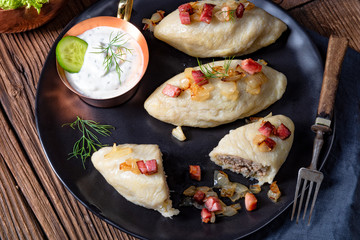 Rustic Cepelinai, a specialty Lithuanian and Polish cuisine. © Dar1930