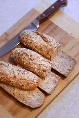 home-baked bread with healthy grain, natural ingredients, cut in half.