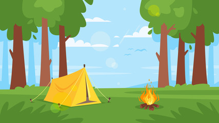 background with forest, camp fire © thruer