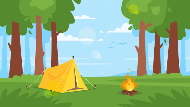 background with forest, camp fire