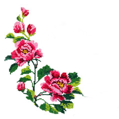 Embroidery floss flowers on white cloth, handmade