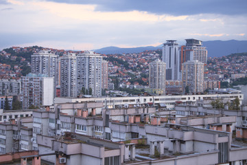 Aerial view of Sarajevo at sunset , Bosnia and Herzegovina