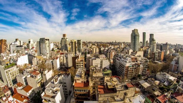 Time-lapse view on the skyline of the city on a cloudy day in Buenos Aires, Argentina.
