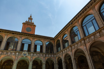 Fototapeta na wymiar BOLOGNA, ITALY - MAY 20, 2018: The Palazzo of the Archiginnasio. The first permanent palace of the ancient University. Built in 1563 