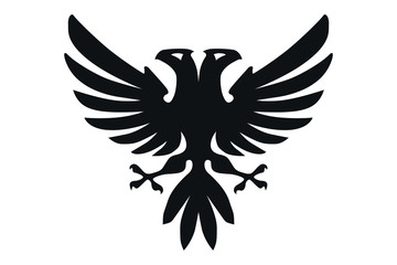 Heraldic black eagle, falcons and hawks set spread wings, isolated on white background