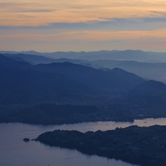 Nightfall over Lucerne. View from Mount Rigi, Switzerland.