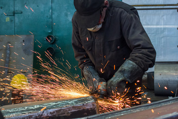Industrial steel welder in factory technical.